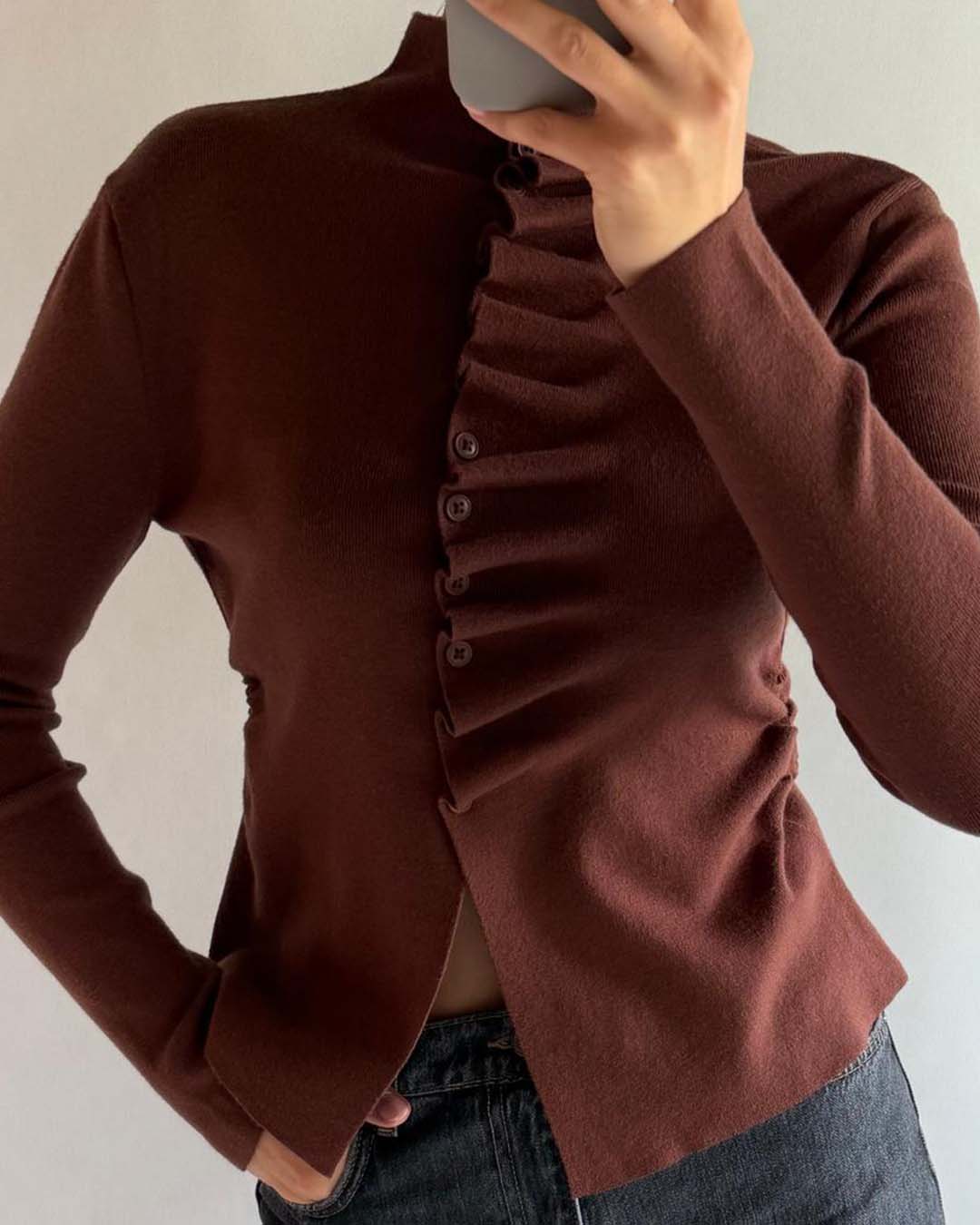 DİK YAKA BÜZGÜLÜ HIRKA