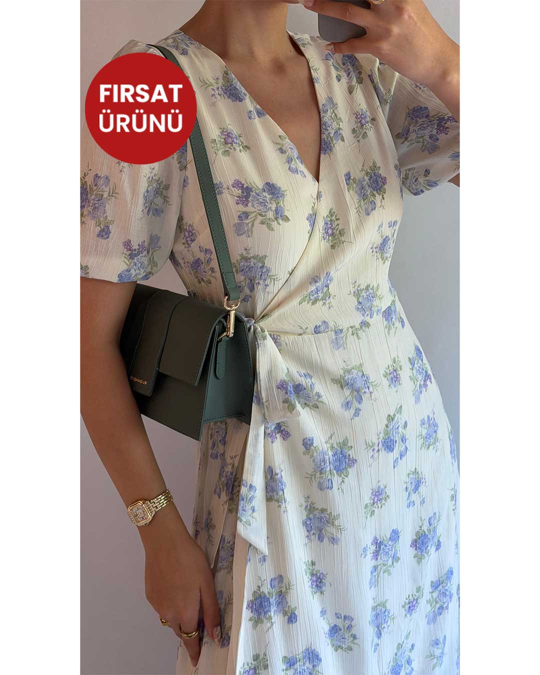 KRUVAZE ÇİÇEKLİ ŞİFON ELBİSE