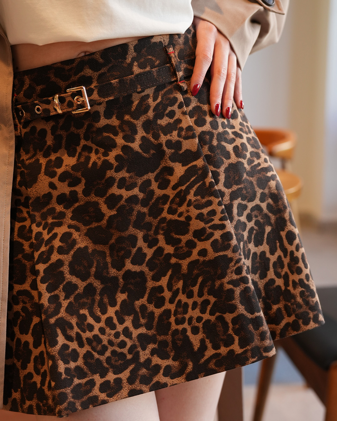 LEOPAR DESENLİ KEMERLİ ŞORT ETEK
